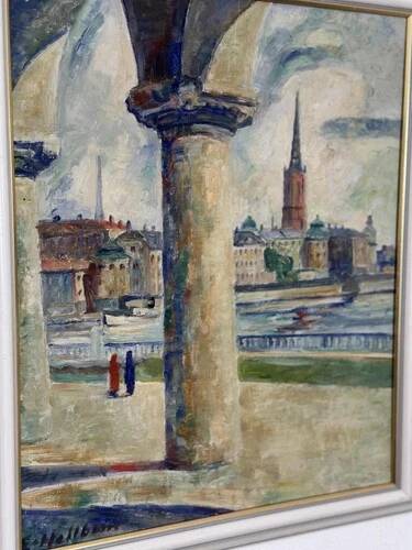 Swedish Oil on Panel “Stockholm Motif” by Emil Hellbom, Vintage & Framed 56×48cm