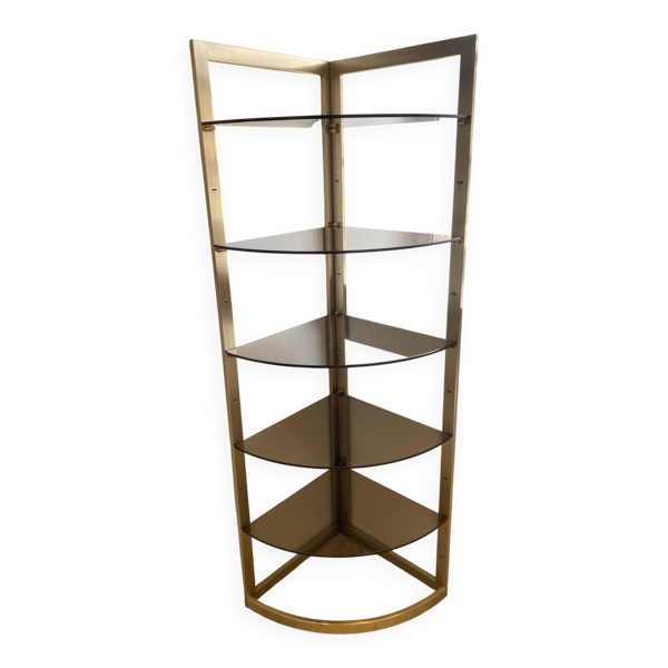 Bibliothèque vitrine étagère murale angle modulable verre et métal doré 70