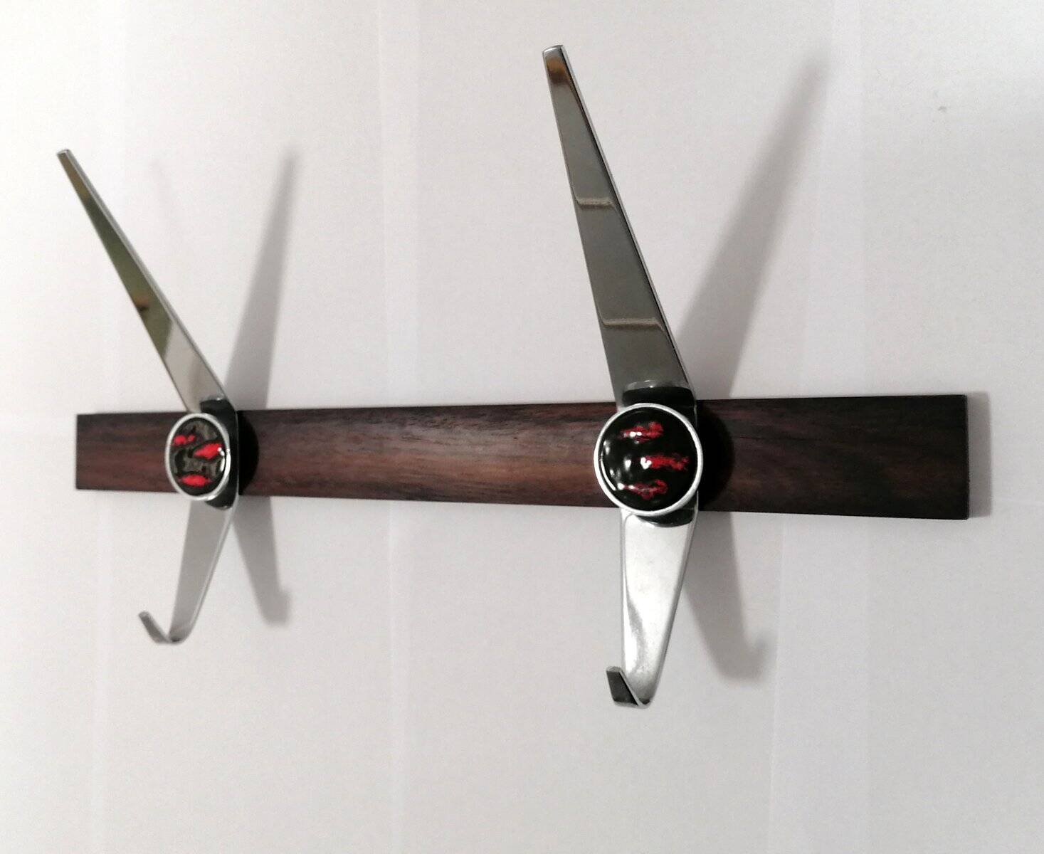 Vintage ceramic, teak and chrome plated coat rack