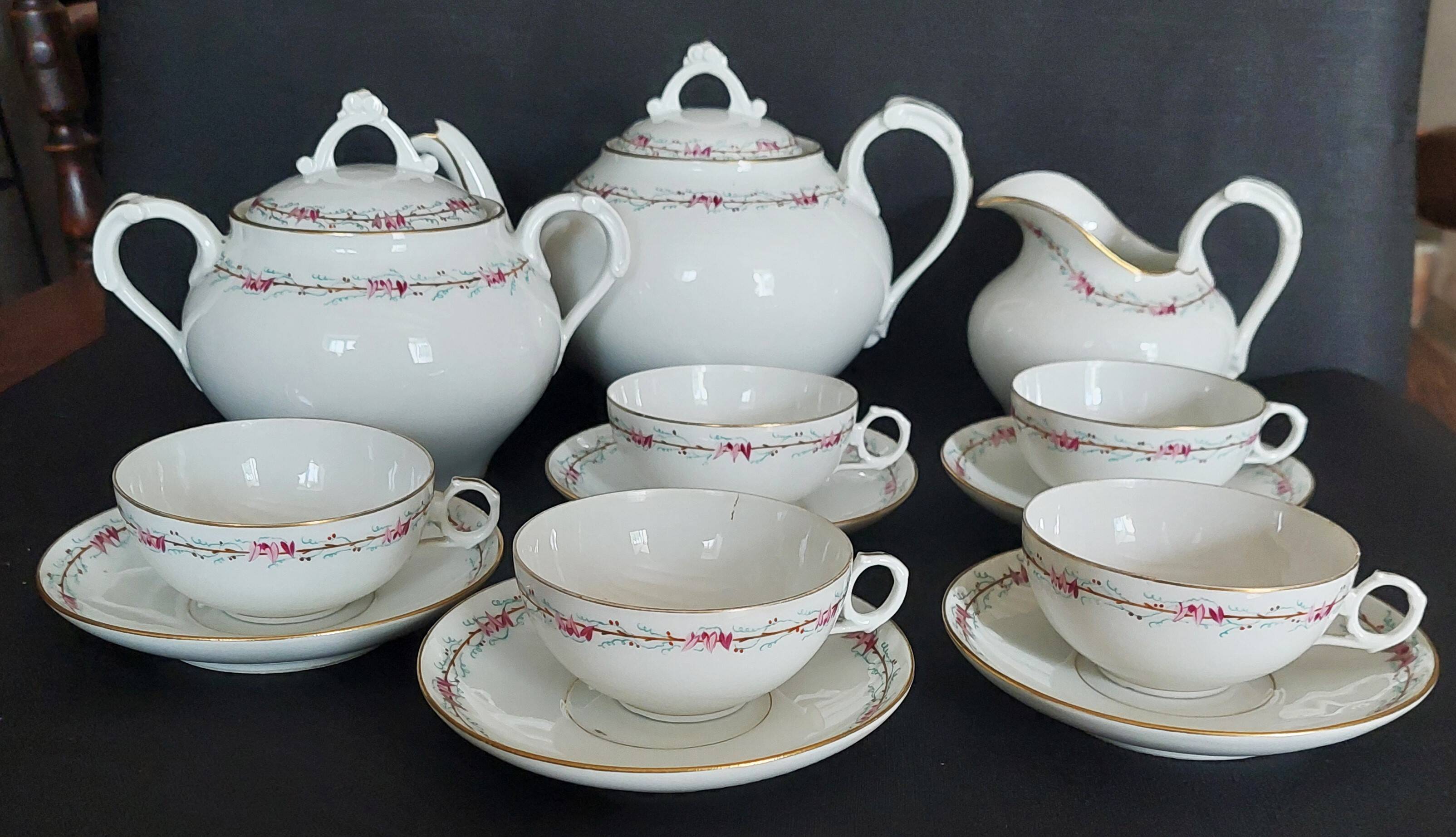 Napoleon III Paris porcelain five-cup tea set