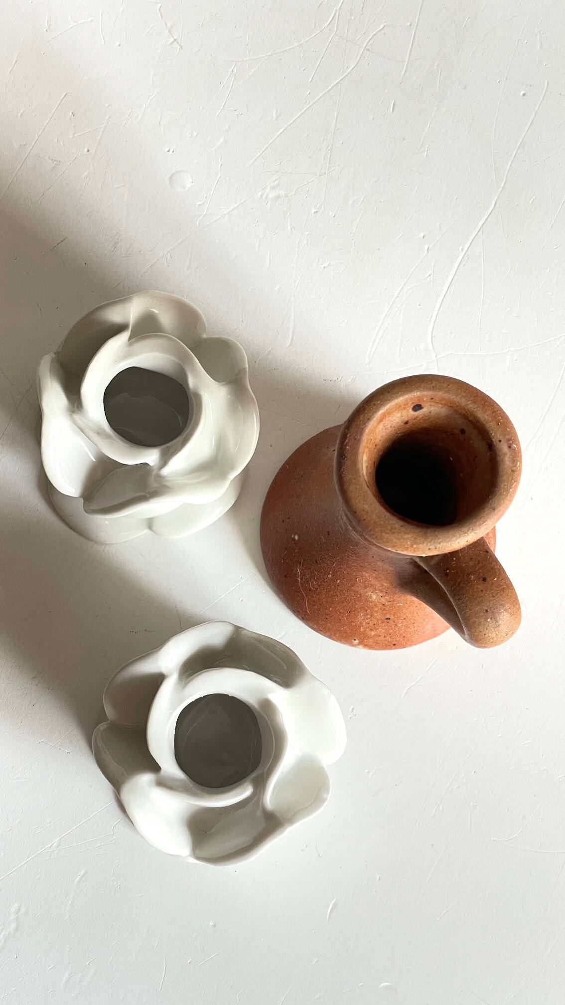 Lot bougeoirs porcelaine et grès vintage