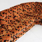 Vintage Italian Modular Sofa orange velvet 1970s