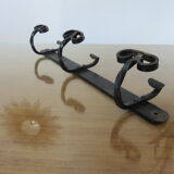 Wall coat rack 3 hooks in hammered wrought iron years 50 60
