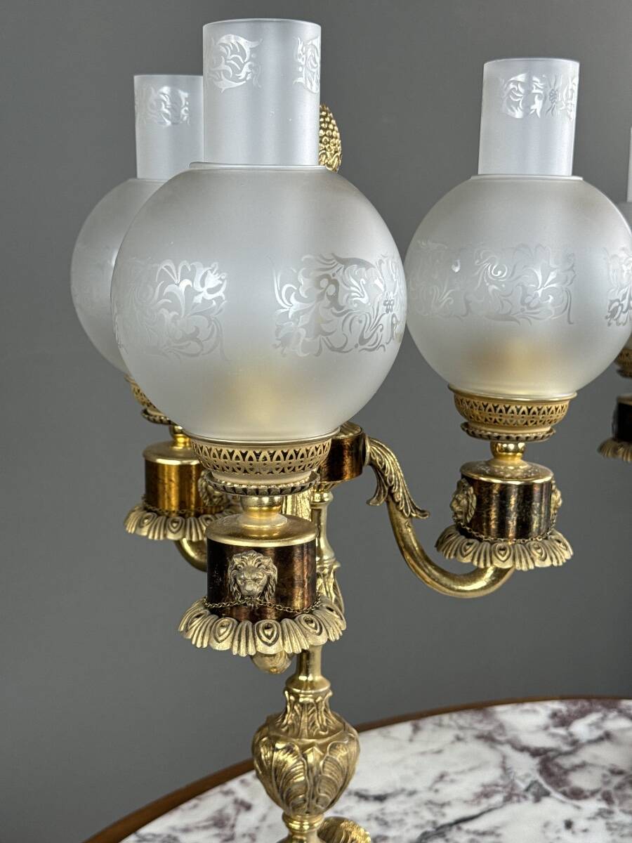 Pair of three-light candelabra in bronze, 20th century