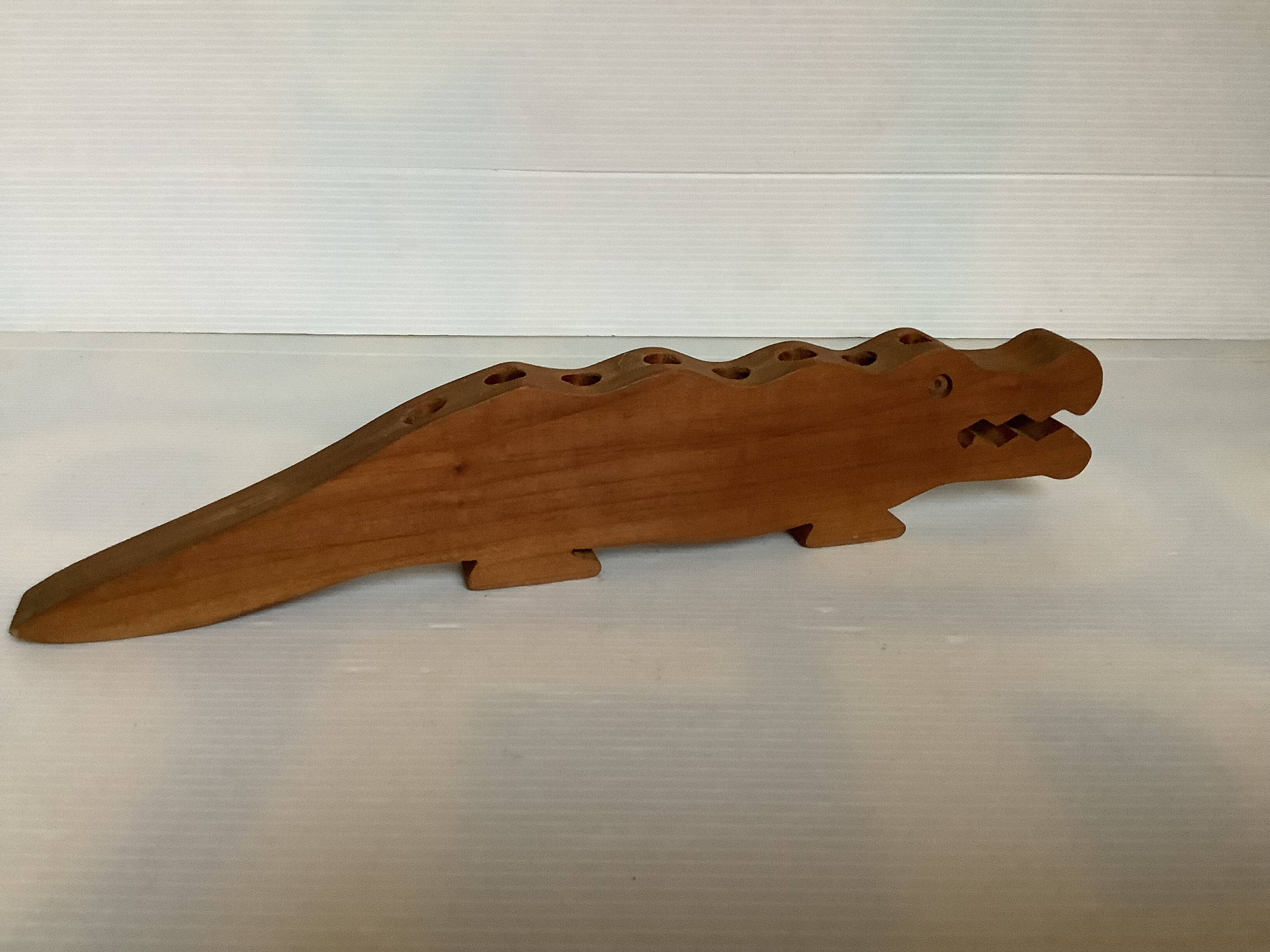 Scandinavian zoomorphic wooden crocodile candle holder