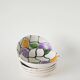 Pair of ceramic ramekins, abstract patterns in yellow, purple and green, Pornic model, 1960.