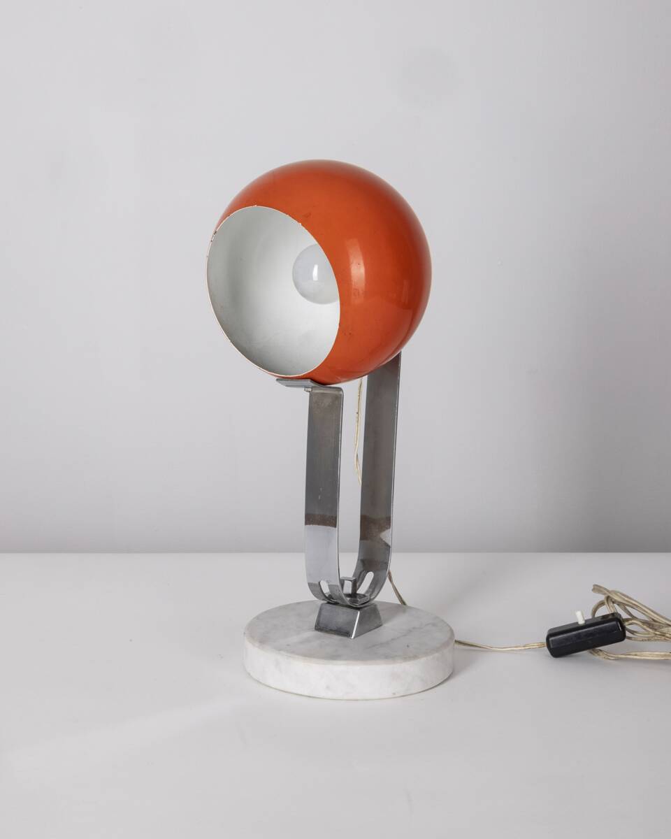 Vintage 60's table lamp in marble and orange metal italian design