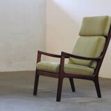 Vintage mahogany senator high back lounge chair by Ole Wanscher for Cado, 1960s