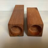 Pair of asymmetrical Scandinavian wooden candlesticks