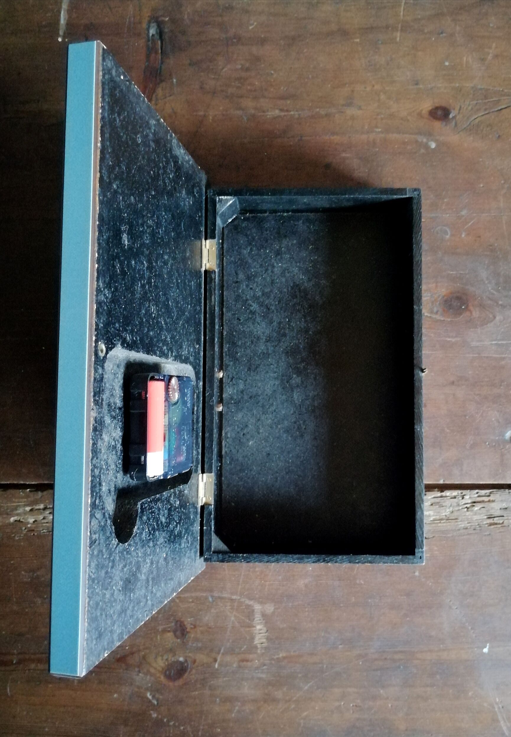 Vintage formica clock silent rectangular wall clock "Blue wood flash"