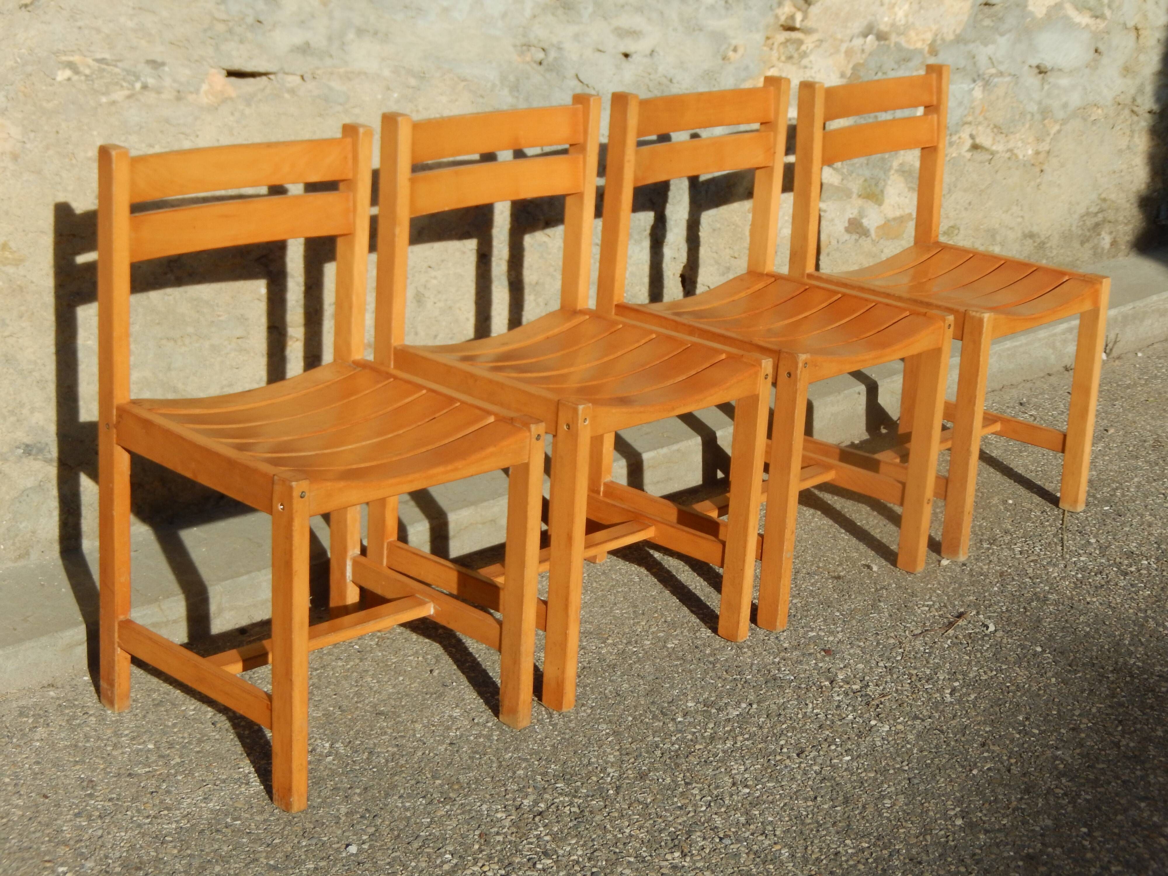 4 wooden chairs in Scandinavian style by André Sornay - dlg de Regain / Perriand