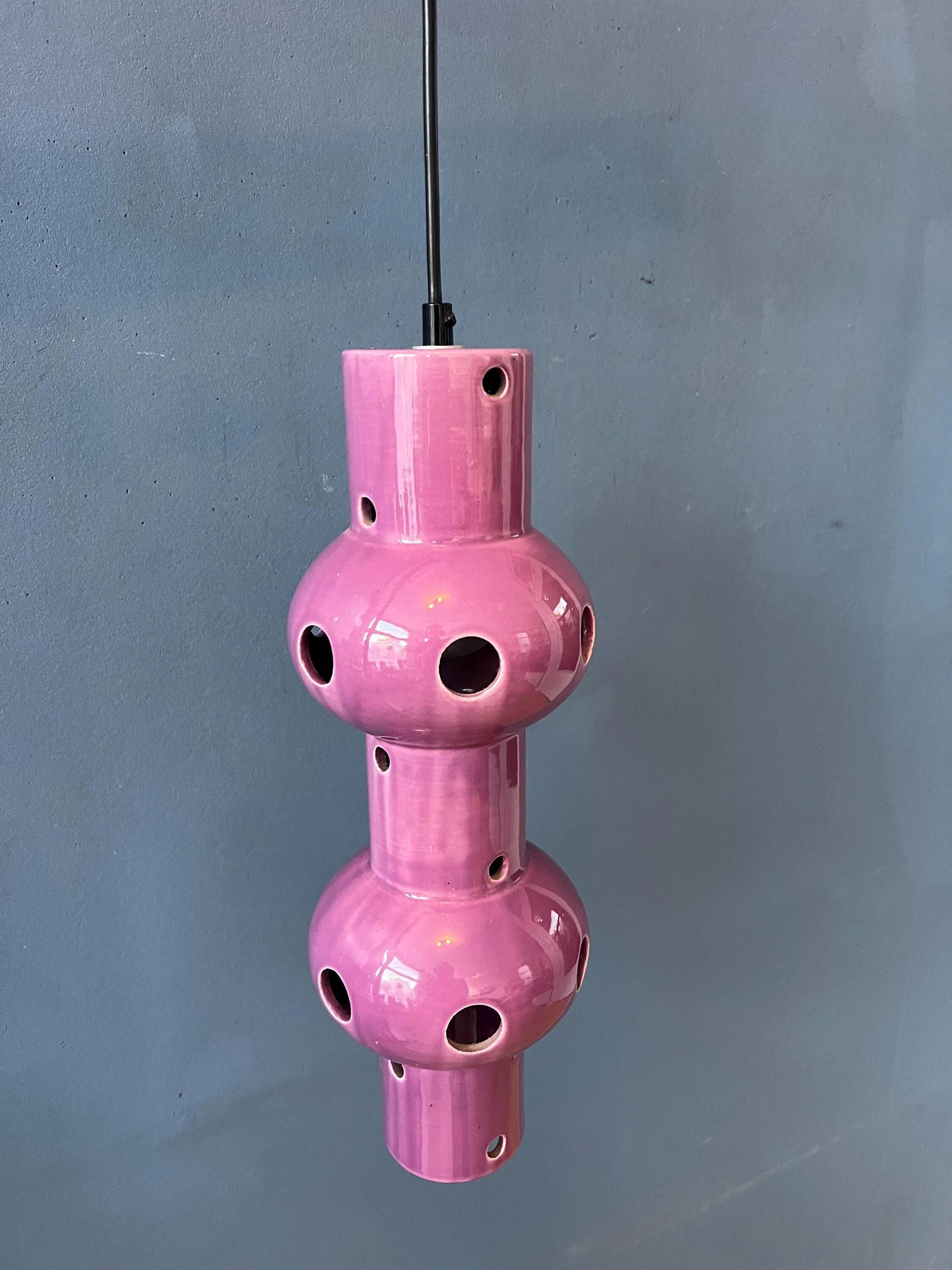 Suspension vintage en céramique rose violette West Germany