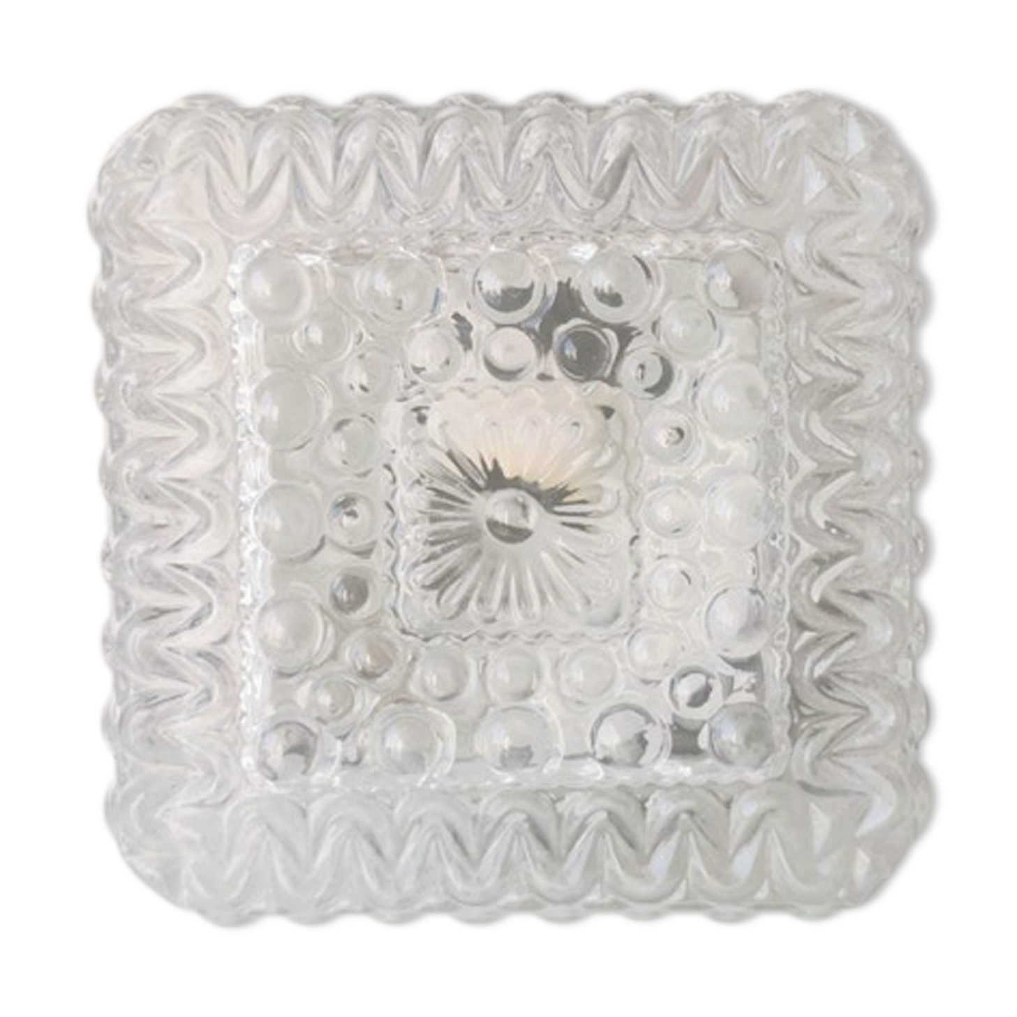 Vintage square glass ceiling lamp, 70s