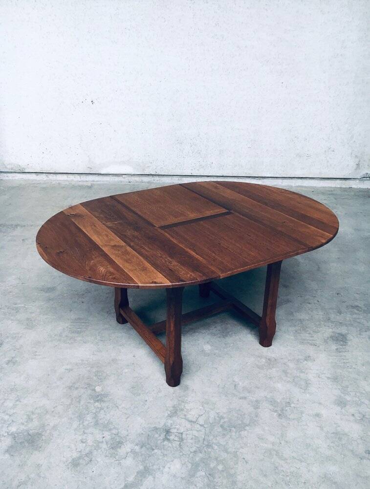 Popular Work Oak Extendable Dining Table, France, 1930s