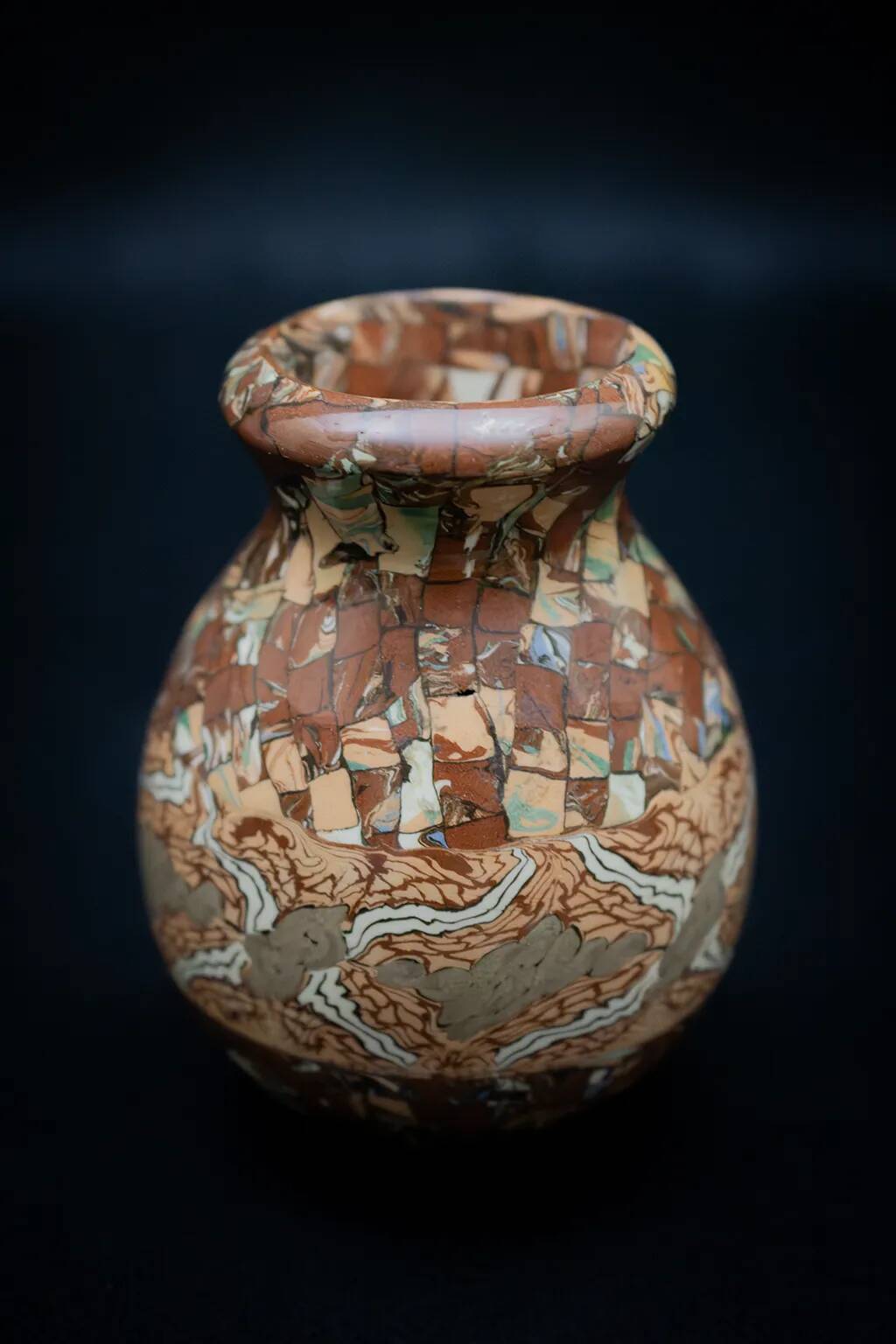 Glazed ceramic vase in mixed brown and beige earth by Jean Gerbino.