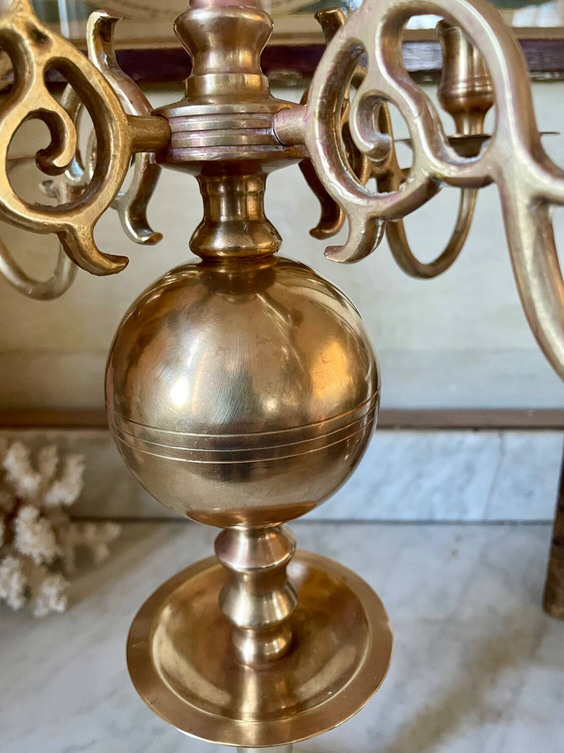 Antique Dutch 5-light brass candlestick
