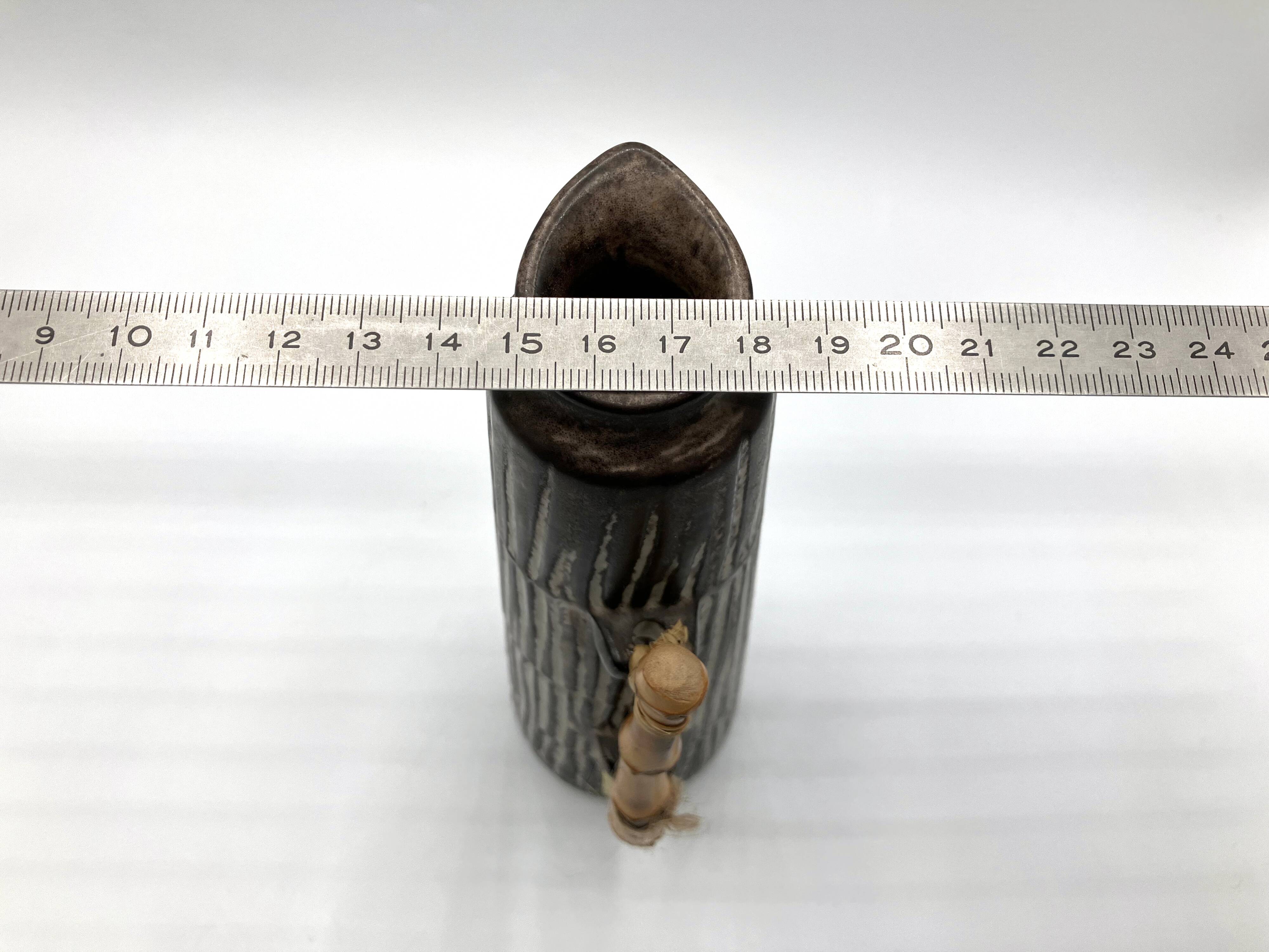 Vase pichet vintage en céramique et bambou • BR Keramik Danemark • 1960s