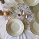 6 antique off-white porcelain soup plates with gold rim from Limoges