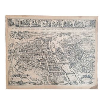 Old map of Paris by Melchior Tavernier