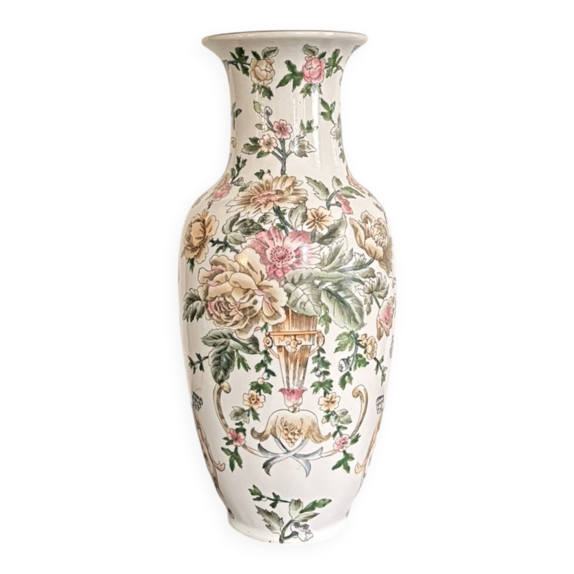 White Porcelain Vase Flowers China Famille Rose Peony Lotus Qianlong
