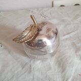 Boîte en métal argenté en forme de pomme style hollywood regency vintage