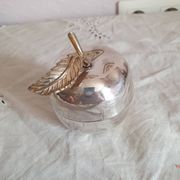 Vintage hollywood regency style apple shaped silver metal box