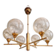 Brass chandelier with amber cracked glass globes, 1950s-60s