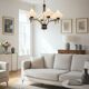 1950s Brass & Opaline Glass Six-Light Chandelier