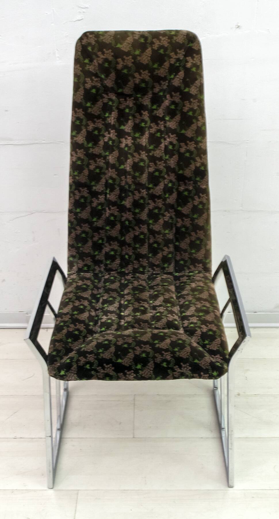 Set of 4 Mid-Century Modern Italian Chromed Steel and Velvet Dining Chairs