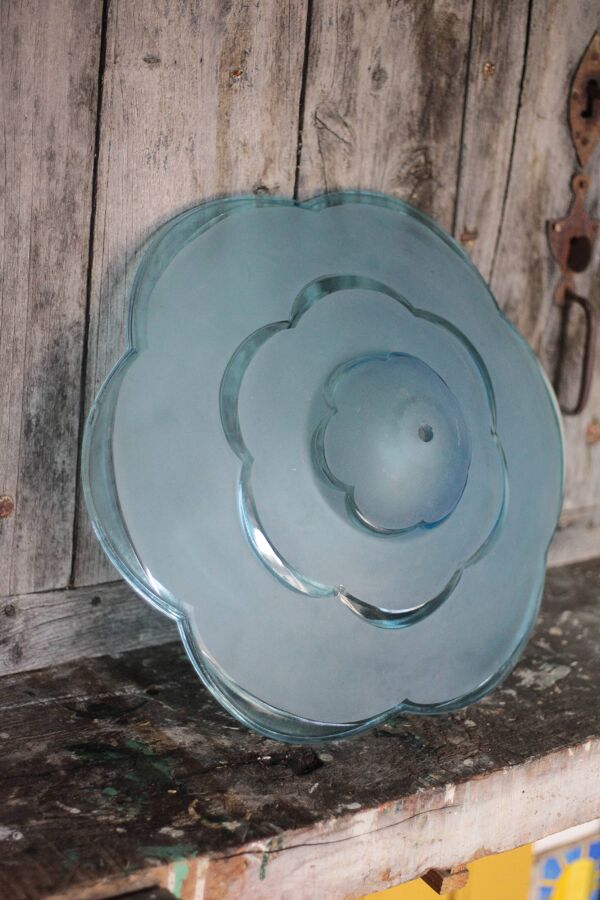 Vasque lustre art déco signée Degué vintage, vasque suspension bleu
