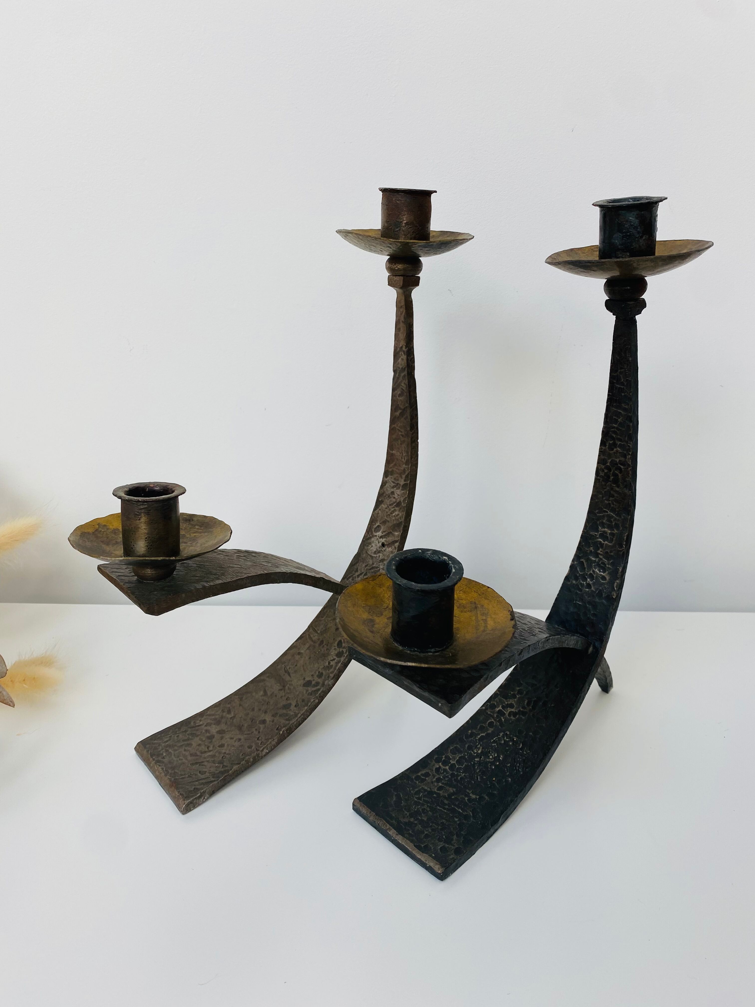 Hammered steel candle holder