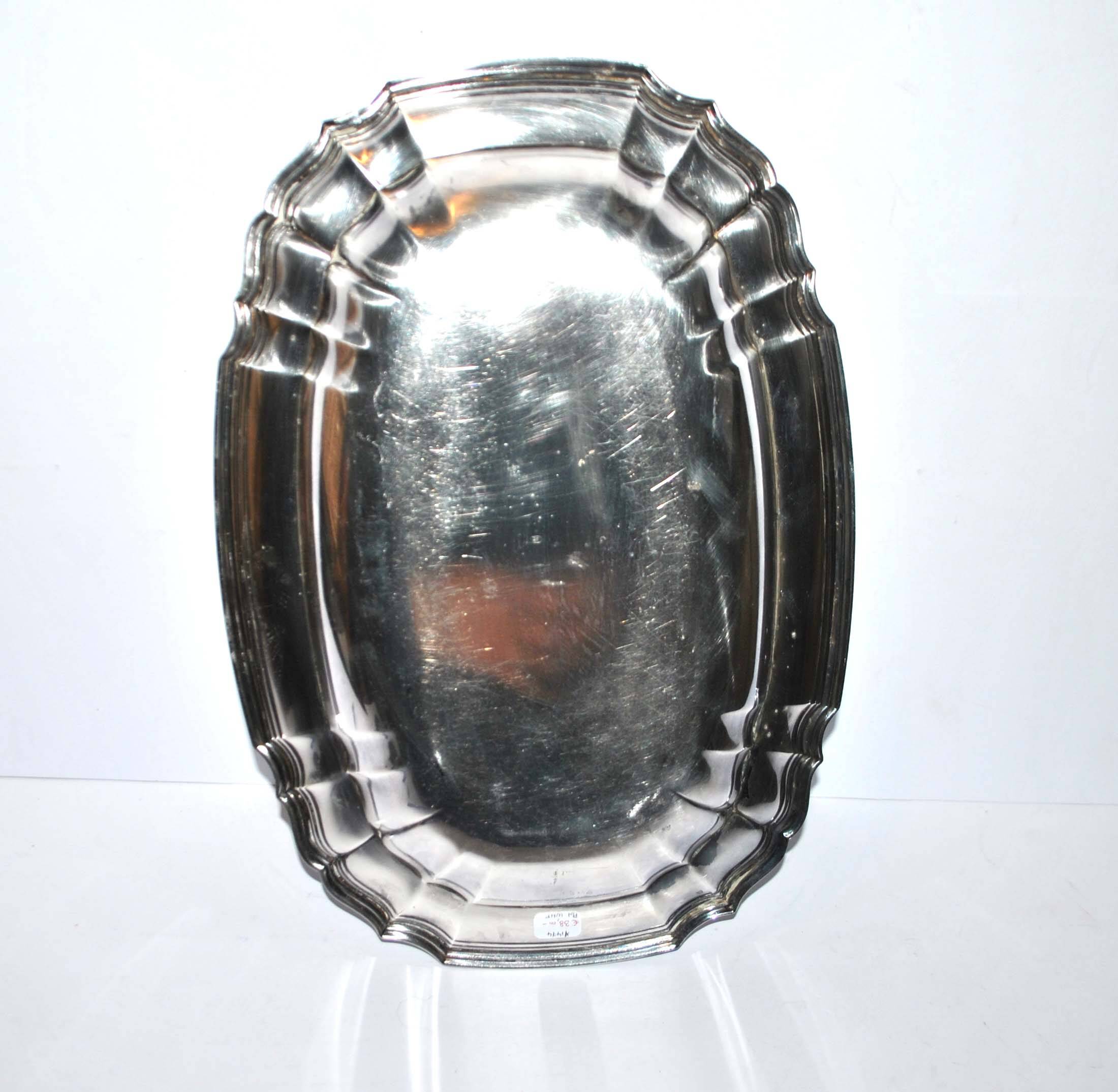 WMF Oval dish vintage tray in silver metal - scalloped net model 34cm