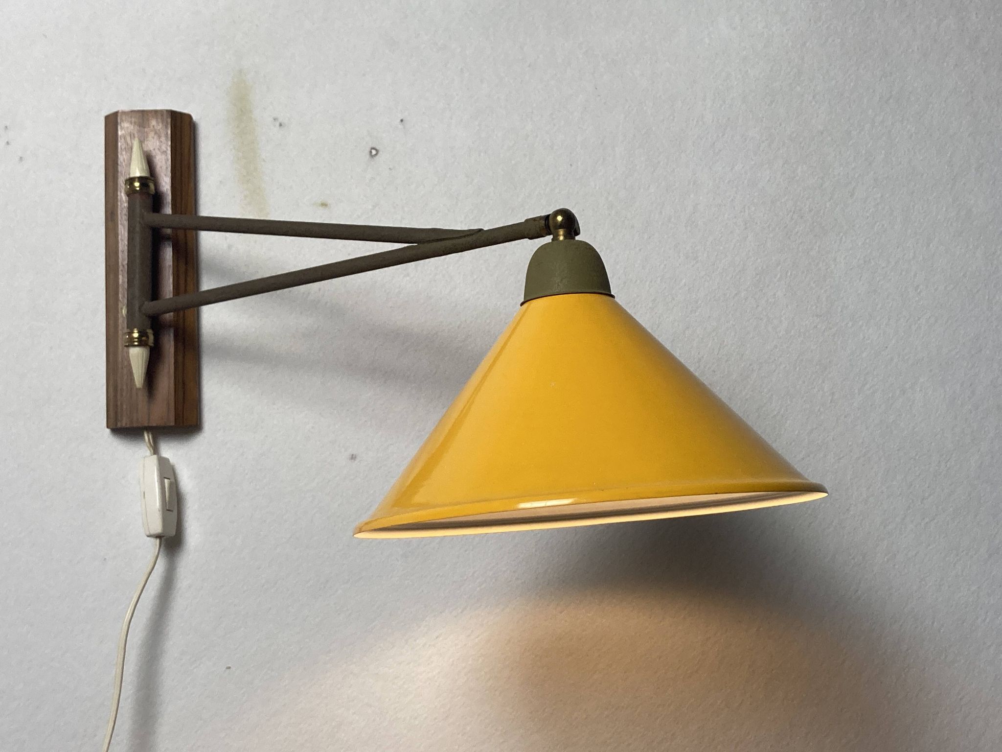 teak and metal midcentury swing arm wall lamp, Dutch 1960s