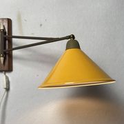 teak and metal midcentury swing arm wall lamp, Dutch 1960s