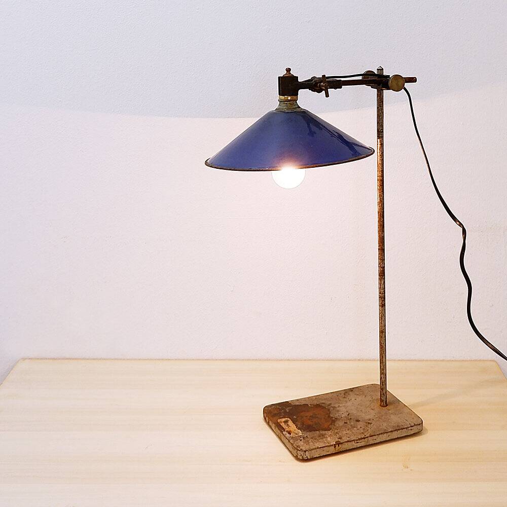 Industrial desk lamp with cobalt blue enamel shade - 1950s