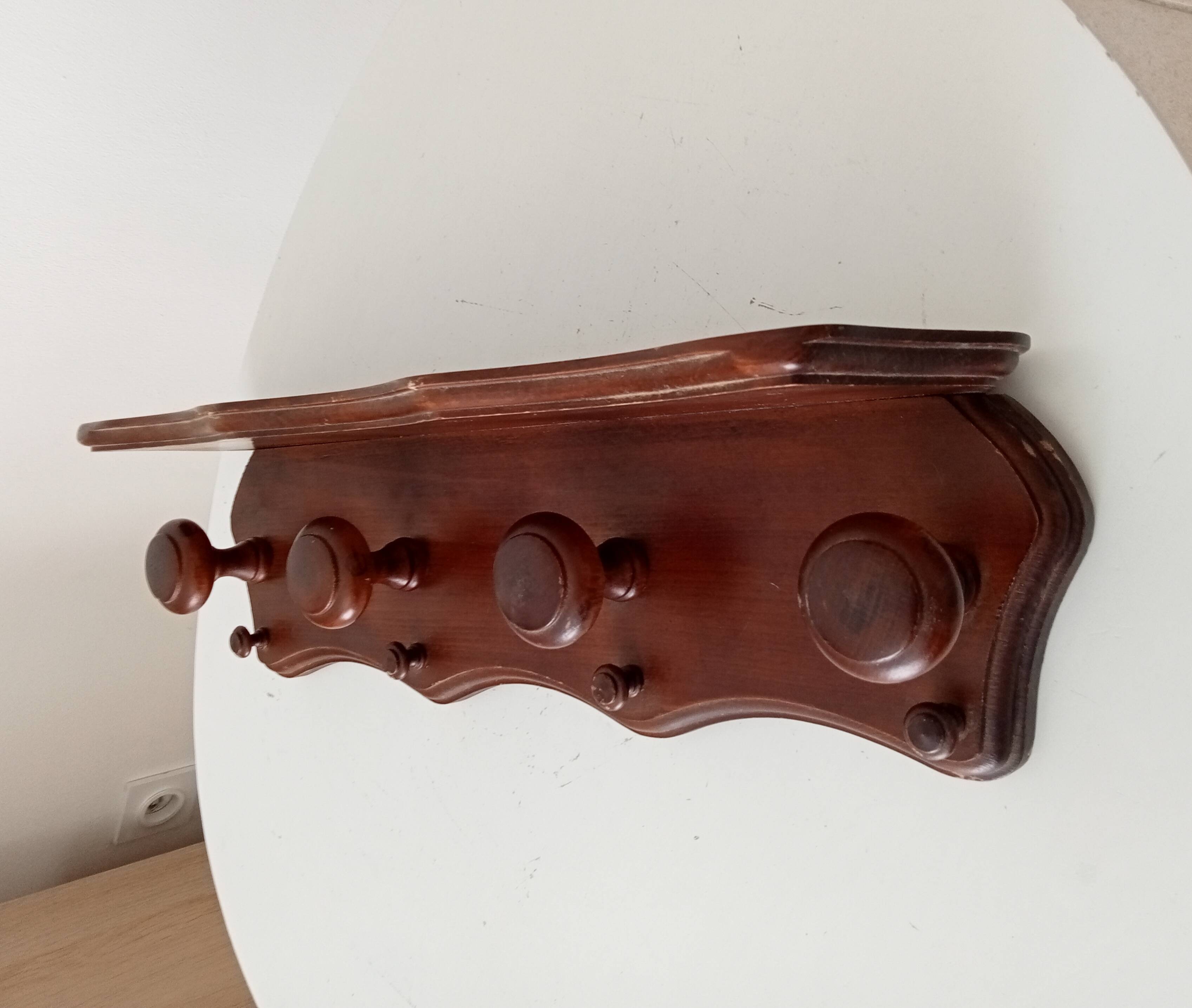 Vintage wall-mounted coat rack in solid oak