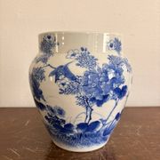 Ancient Vase Flower Pot Blue White Porcelain Bird Arita Imari Seto Peony
