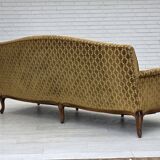 1950s, Danish 3-seater sofa, furniture velour, carved ash wood.