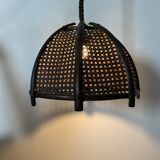 Vintage rattan and webbing hanging lamp 1970s retro