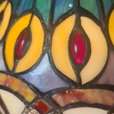 Pair of antique brass lamps, glass lampshades, 42x20, stained glass, Tiffany style.ent