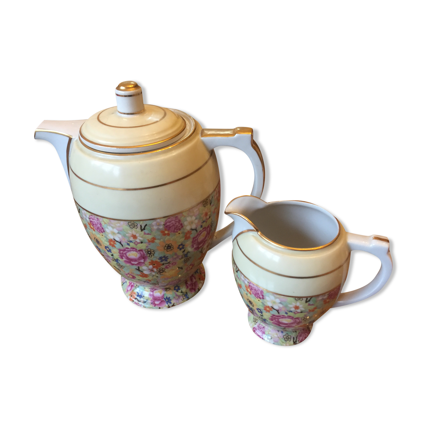 Coffee maker and vintage milk jar D.R.B. Limoges