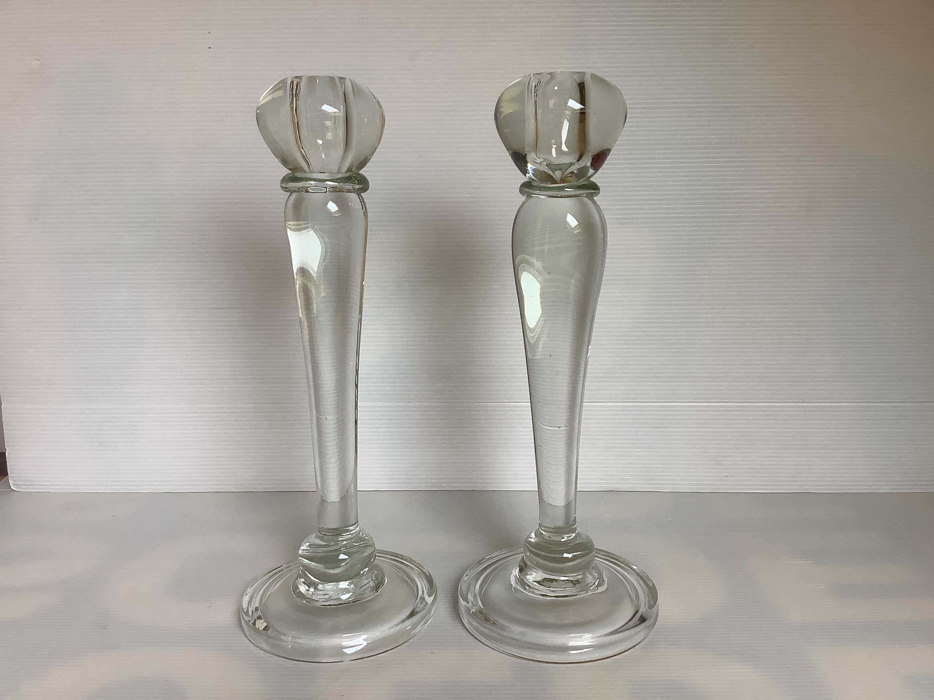 Pair large glass candle holders
