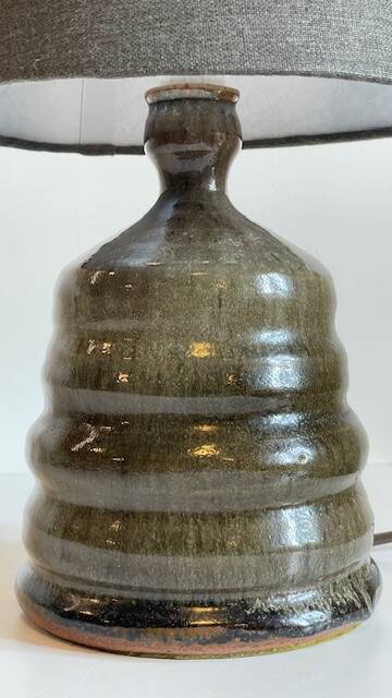 Vintage handmade stoneware geometric lamp