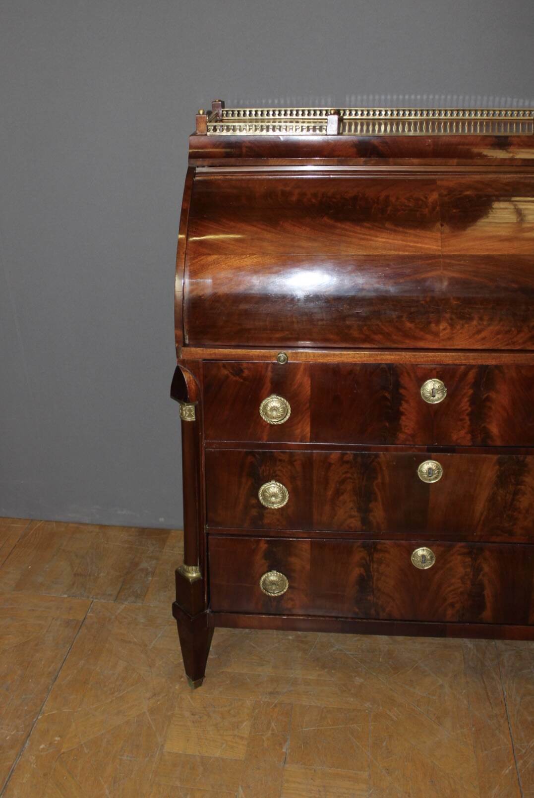 19th Century Mahogany Cylinder Secretary Desk