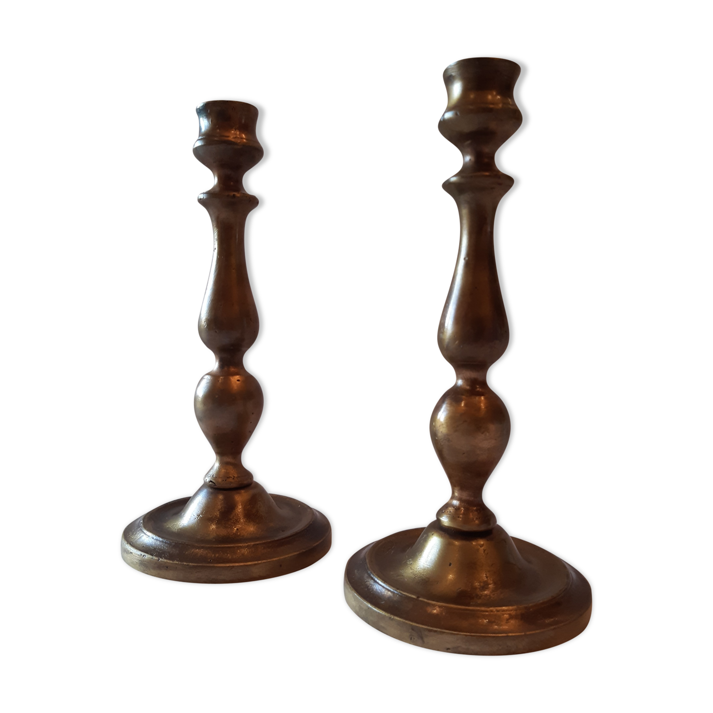 Lot of 2 old bronze candlesticks