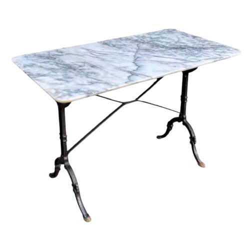 Grey marble bistro table with black cast iron ☐ 110 x 60 cm