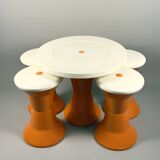 Space Age Stools and Table Set – Orange & White Plastic, Vintage Italian St