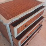 Meuble 3 tiroirs en rotin/ commode
