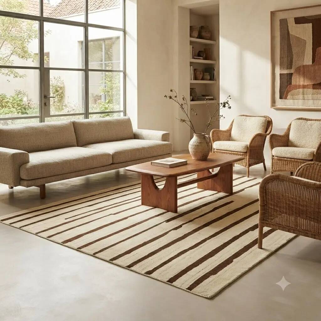 Handmade Asian wool rug with large knots 108 x 100 in