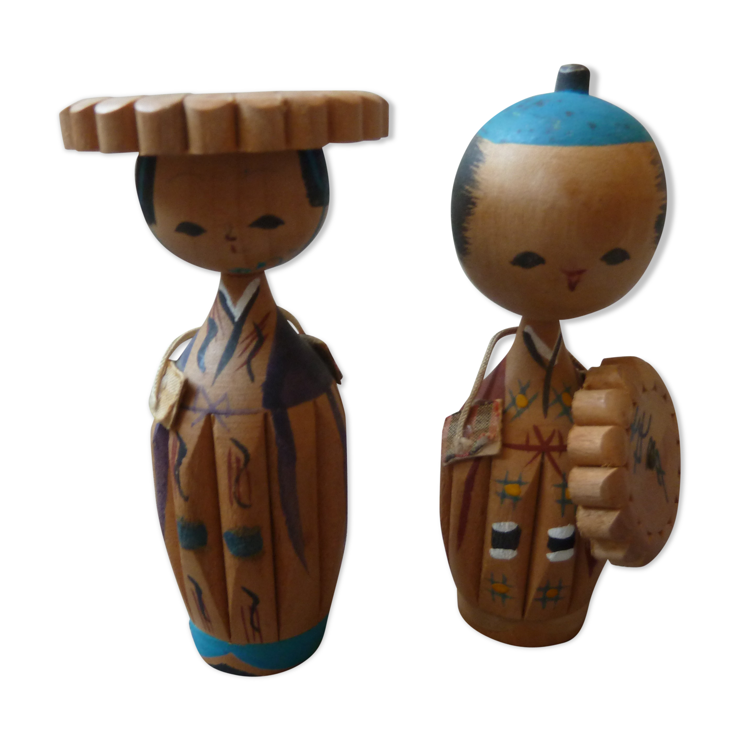 Pair of Japanese dolls kokeshi 70s